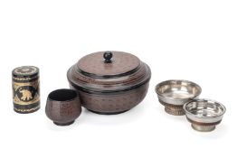 A GROUP BURMESE LACQUER ITEMS AND TWO TIBETAN BOWLS