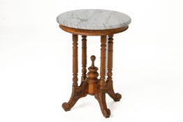 A CIRCULAR MARBLE TOP TEAK OCCASIONAL TABLE