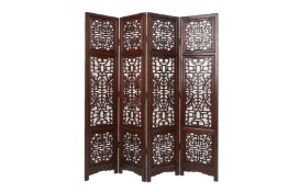 A CHINESE FOUR FOLD WOOD SCREEN