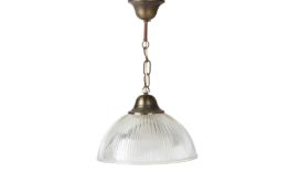 AN INDUSTRIAL STLYE GLASS PENDANT CEILING LIGHT