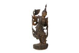 *A SOUTHEAST ASIAN CARVED WOOD FIGURE OF A DANCER