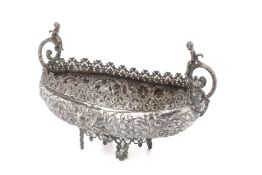 A VERY LARGE TWIN HANDLED OVAL SILVER CENTREPIECE BOWL