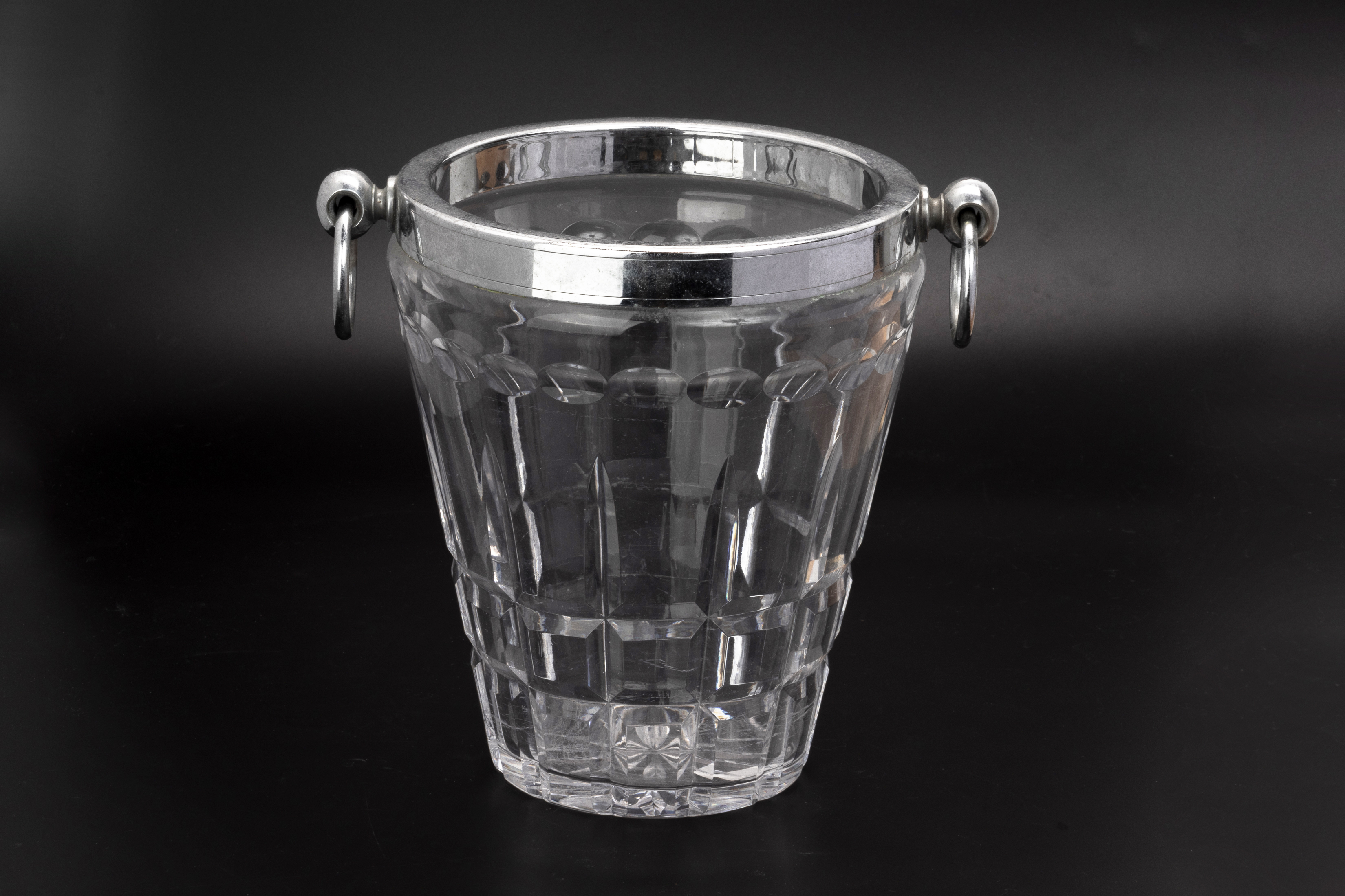 A TWIN HANDLED CUT CRYSTAL WINE COOLER