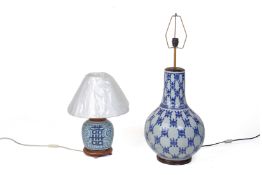 TWO BLUE AND WHITE PORCELAIN TABLE LAMPS