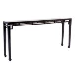 A SLIM BLACK LACQUER CONSOLE TABLE