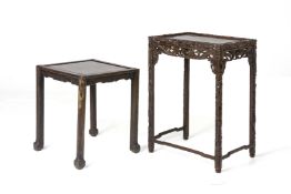 TWO ORIENTAL CARVED WOOD SIDE TABLES