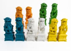 FIVE PAIRS OF COLOURFUL RESIN FOO DOG BOOKS ENDS