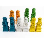 FIVE PAIRS OF COLOURFUL RESIN FOO DOG BOOKS ENDS