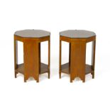 A PAIR OF OCTAGONAL TEAK SIDE TABLES