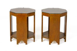 A PAIR OF OCTAGONAL TEAK SIDE TABLES