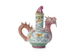 A FAMILLE ROSE PORCELAIN DRAGON WINE EWER