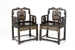 A PAIR OF MOTHER OF PEARL INLAID ARMCHAIRS