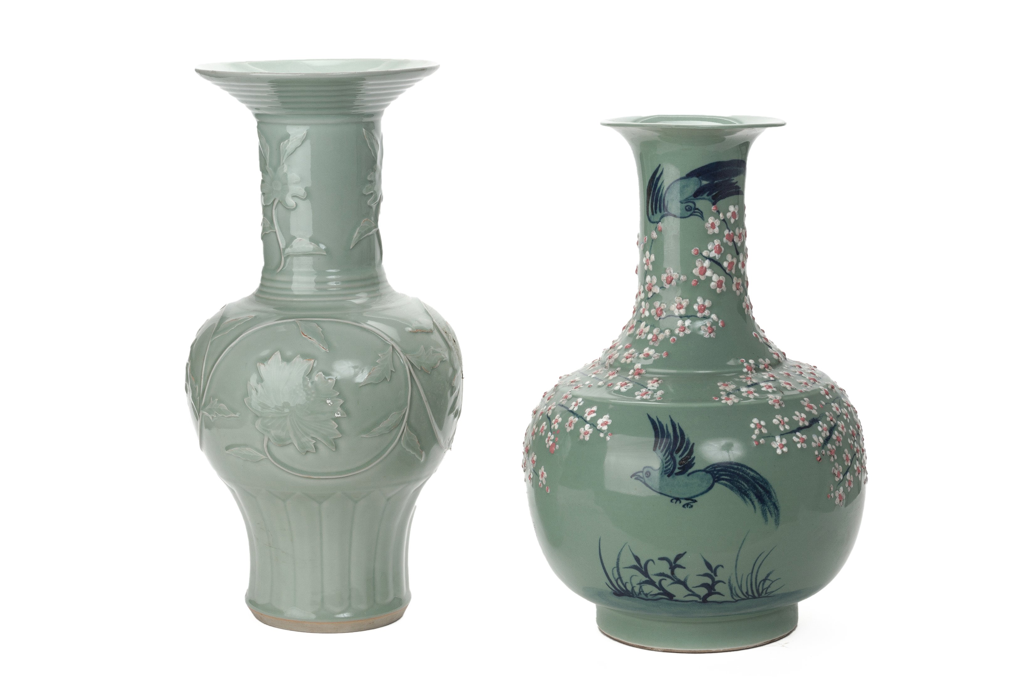 TWO LARGE CHINESE CELADON VASES - Image 2 of 3