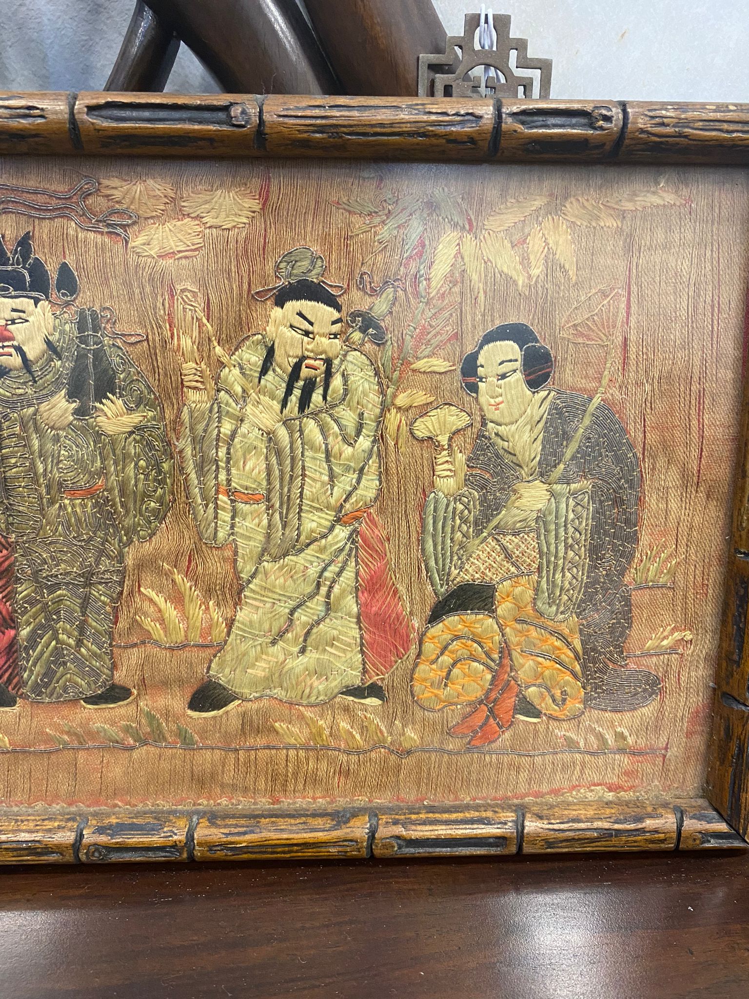 A CHINESE EMBROIDERED SILK EIGHT IMMORTALS PANEL - Image 7 of 8