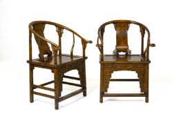 A PAIR OF CHINESE HORSESHOE BACK ARMCHAIRS