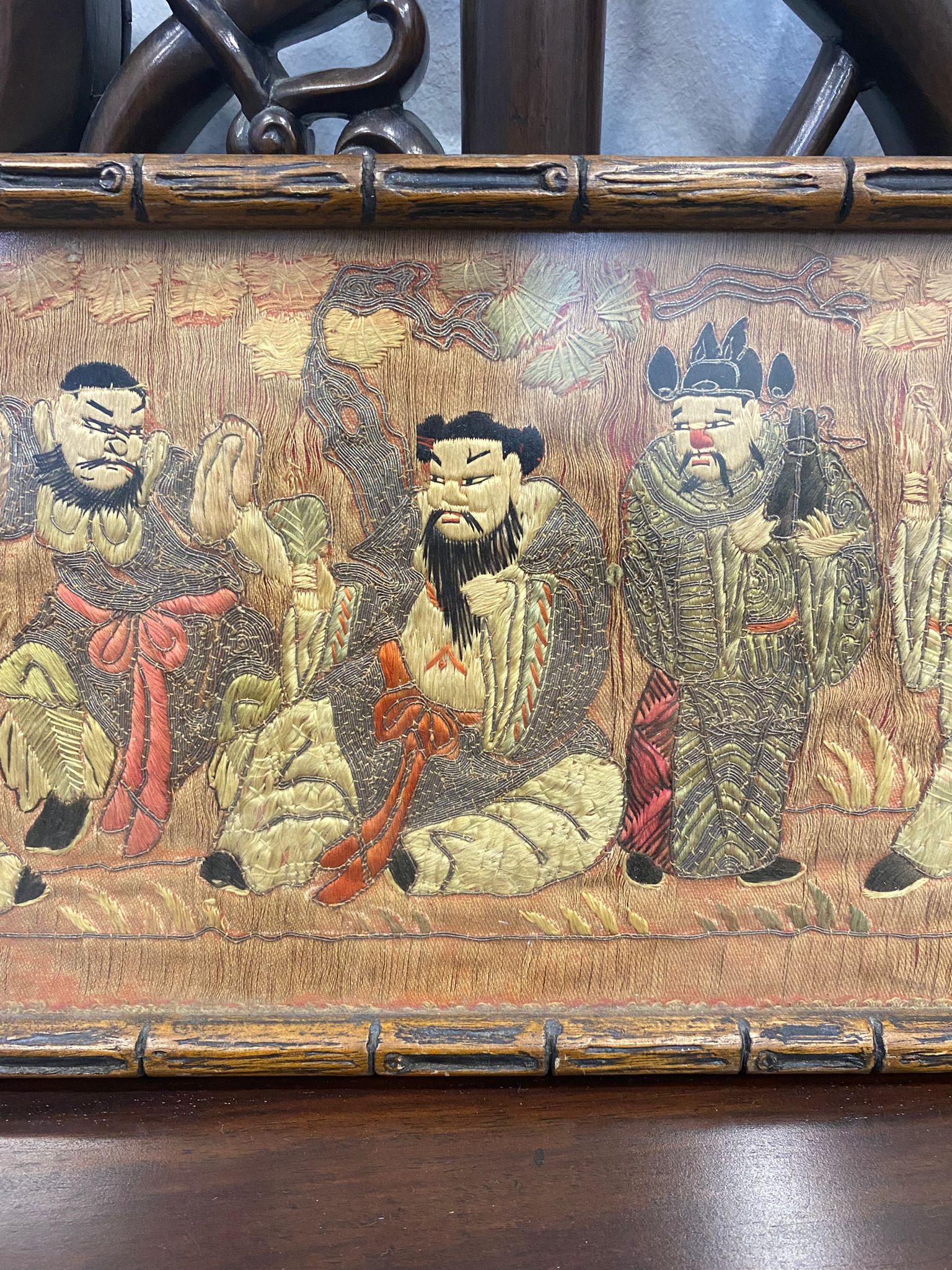 A CHINESE EMBROIDERED SILK EIGHT IMMORTALS PANEL - Image 6 of 8