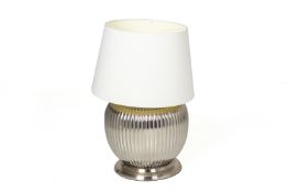A SILVERED CERAMIC TABLE LAMP