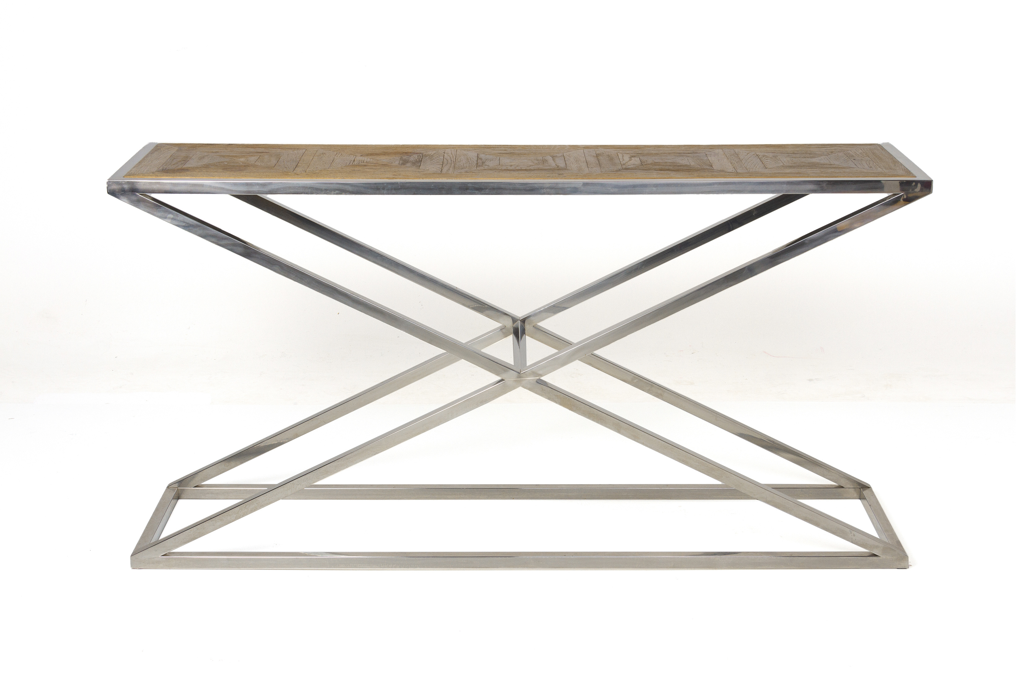 A CHROME FINISH X-FRAME CONSOLE TABLE