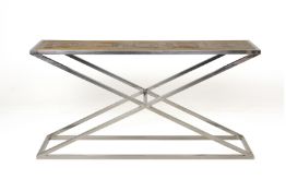 A CHROME FINISH X-FRAME CONSOLE TABLE