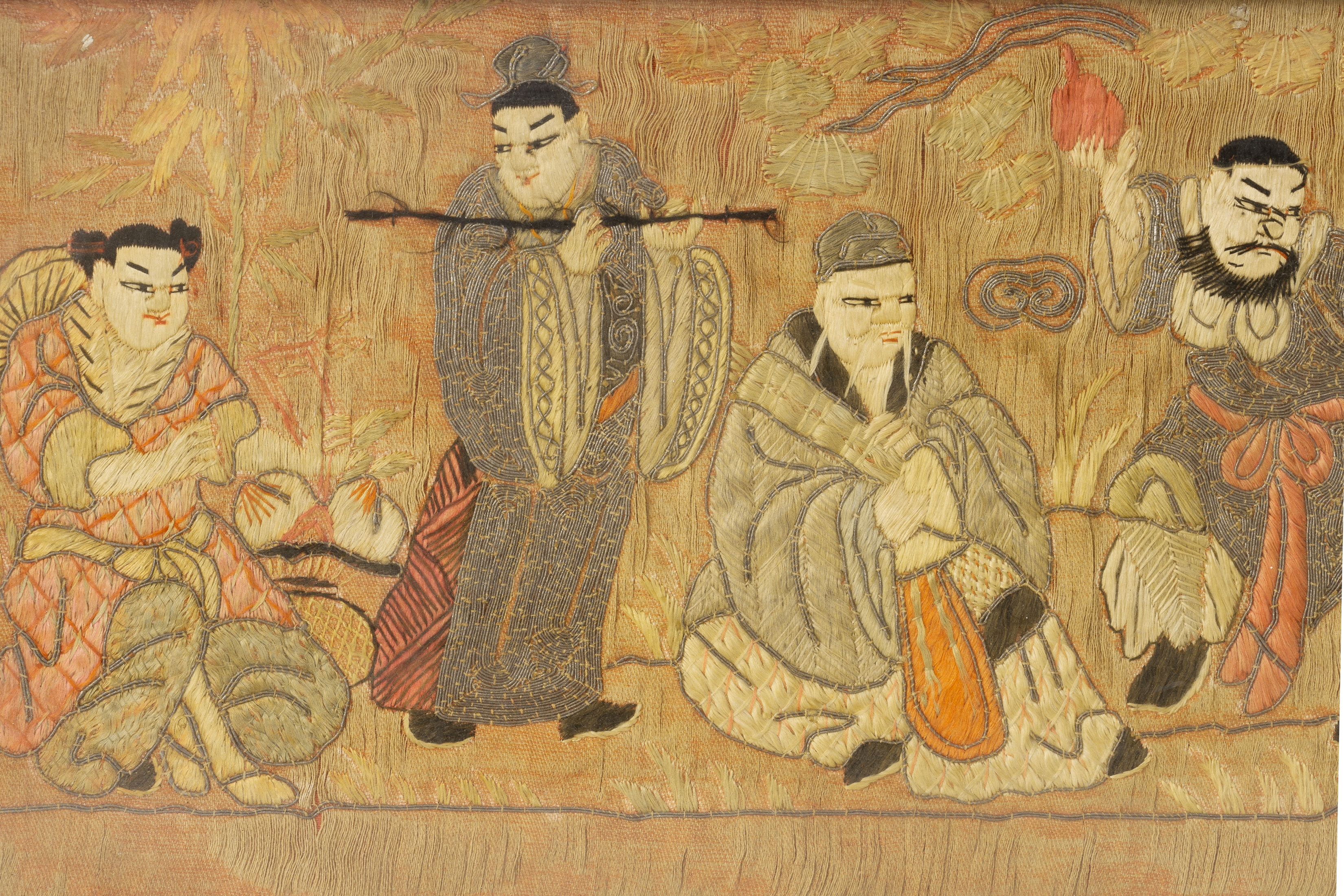 A CHINESE EMBROIDERED SILK EIGHT IMMORTALS PANEL - Image 3 of 8