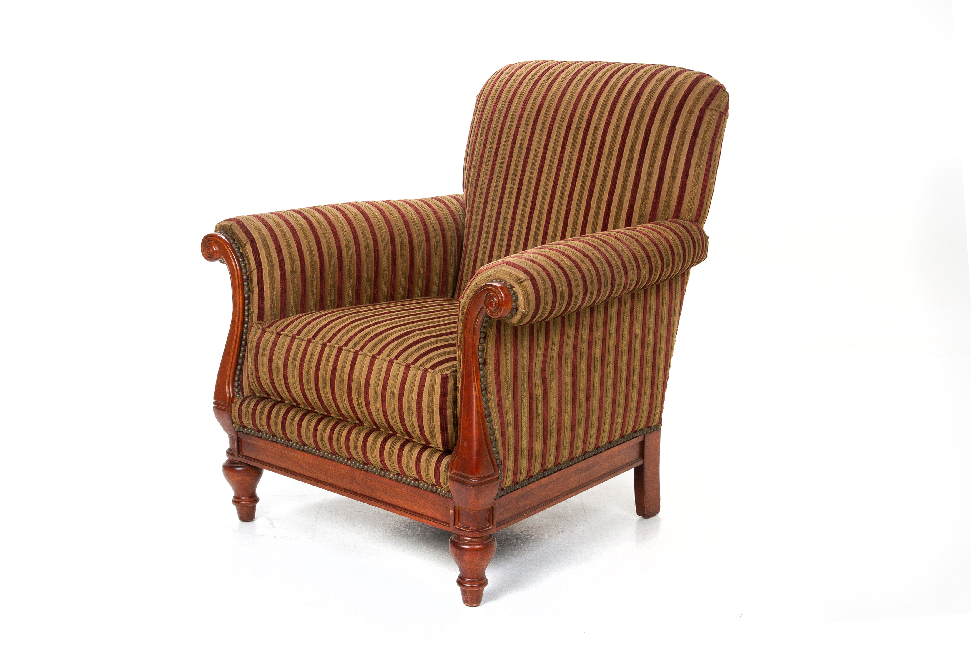 A SMALL UPHOLSTERED ARMCHAIR