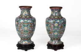 A PAIR OF VERY LARGE CLOISONNE ENAMEL VASES