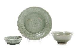 A GROUP OF THREE CELADON ITEMS