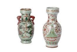 TWO ENAMELLED CELADON VASES