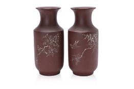 A PAIR OF YIXING POTTERY VASES