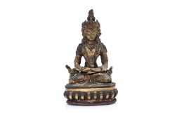 A TIBETAN GILT BRONZE AMITAYUS BUDDHA FIGURE