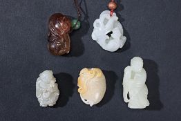 A GROUP OF FIVE JADE CARVINGS