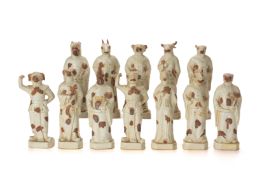 A SET OF TWELVE IRON SPOT QINGBAI GLAZED ZODIAC FIGURES