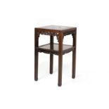 A MARBLE INSET SQUARE BLACKWOOD SIDE TABLE