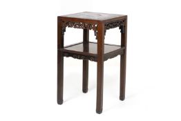 A MARBLE INSET SQUARE BLACKWOOD SIDE TABLE