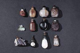 A MIXED GROUP OF HARDSTONE, GLASS AND OTHER SNUFF BOTTLES