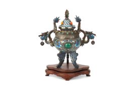 A SILVER GILT FILIGREE AND ENAMEL CENSER