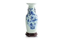 A LARGE CELADON GROUND BLUE AND WHITE VASE
