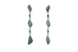 A PAIR OF JADE AND DIAMOND EARRINGS