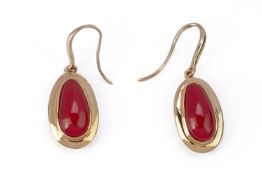 A PAIR OF RED CORAL AND GOLD EARRINGS