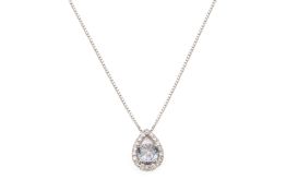 A SPINEL AND DIAMOND PENDANT ON CHAIN
