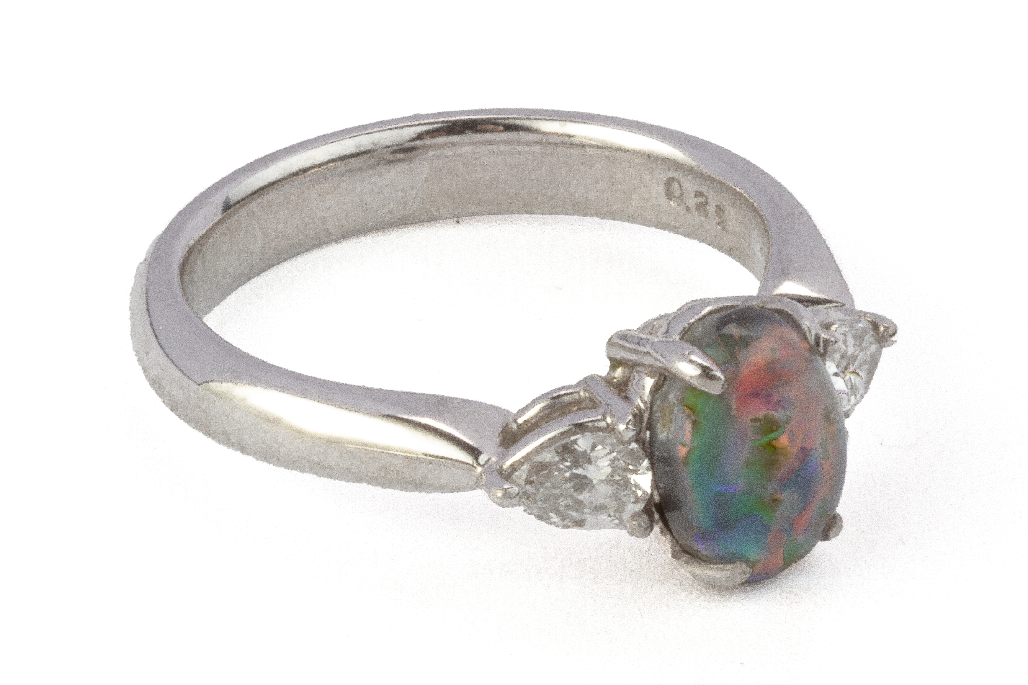 A BlACK OPAL AND DIAMOND THREE STONE RING - Image 2 of 3