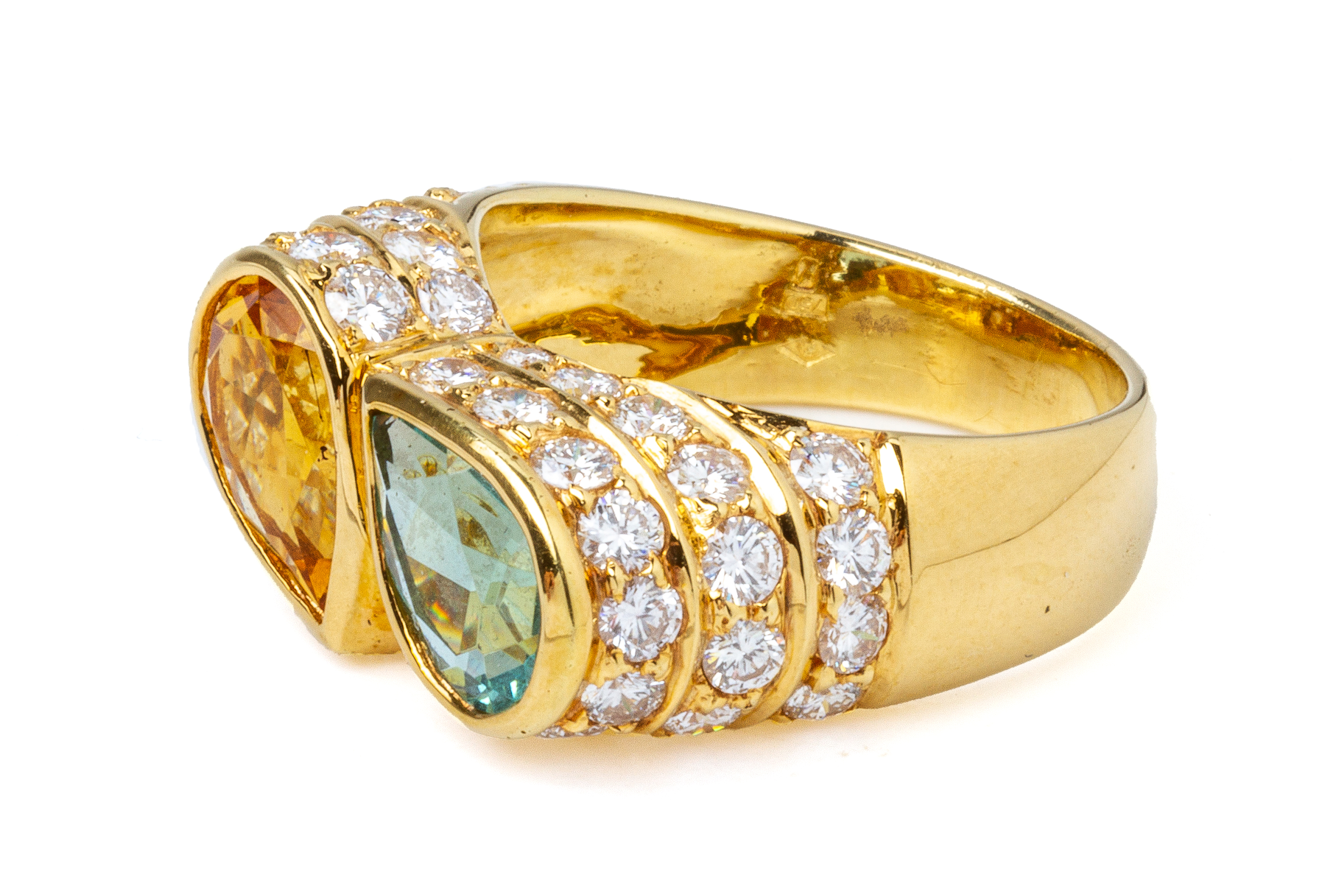 A CITRINE, DIAMOND AND BLUE STONE 'TOI ET MOI' RING - Image 2 of 4