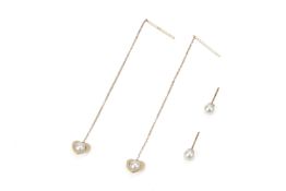 TWO PAIRS OF CULTURED PEARL GOLD EARRINGS