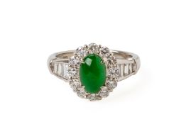 A JADEITE AND DIAMOND CLUSTER RING