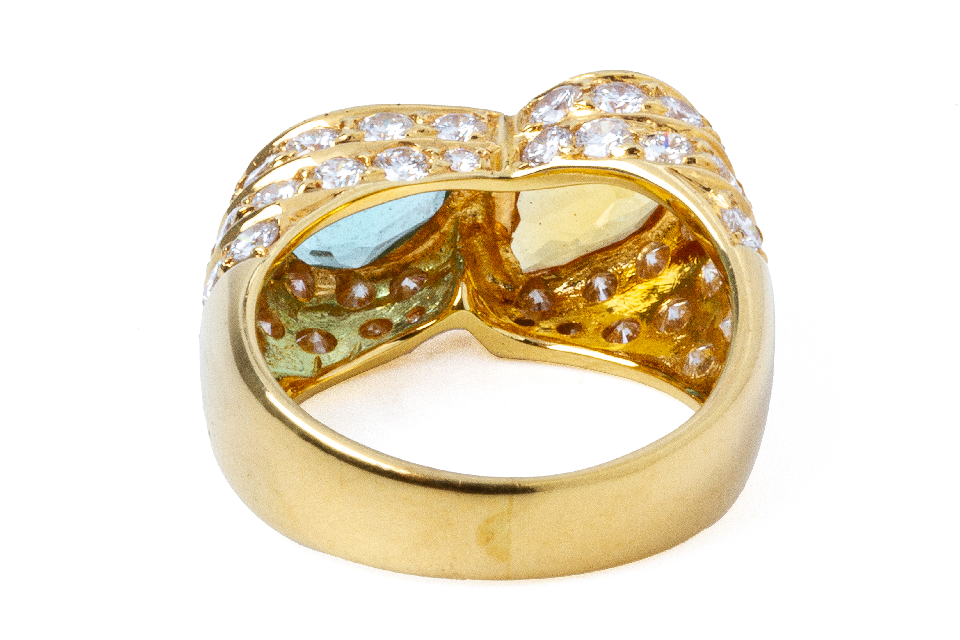 A CITRINE, DIAMOND AND BLUE STONE 'TOI ET MOI' RING - Image 3 of 4