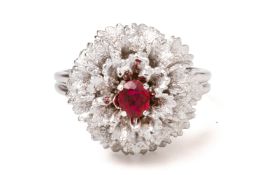 A RUBY FLOWERHEAD RING