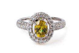 A SPHENE AND DIAMOND CLUSTER RING