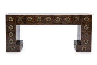 A MEDICINE CABINET STYLE ELM CONSOLE TABLE