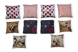 A GROUP OF TEN ASSORTED THROW CUSHIONS