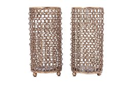 A PAIR OF GILT CHAIN LINK METAL CANDLE HOLDERS
